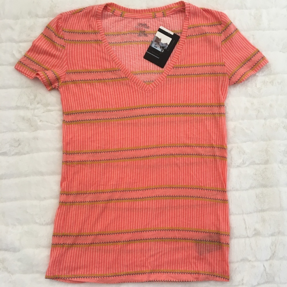 Cotton Coral Urban Outfitters V-Neck Striped Tribal Tee